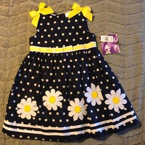 3T dark blue polka dot dress with flowers